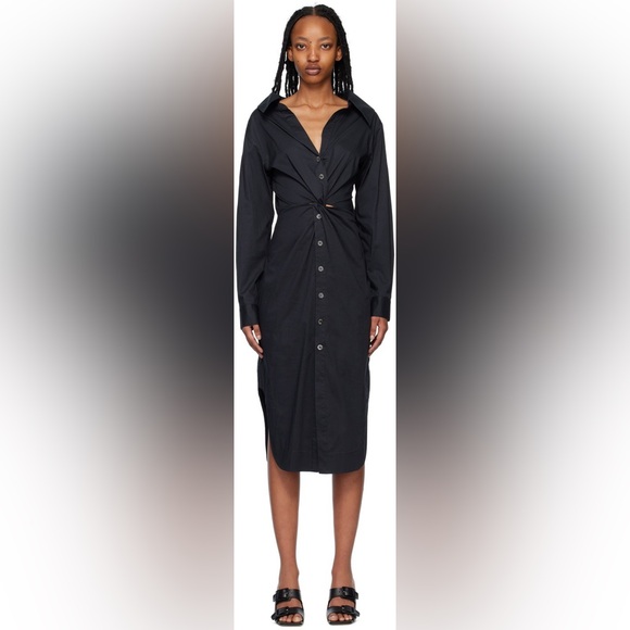Staud Black Clea Midi Black Shirt Twist Dress Size 2 - Picture 2 of 9